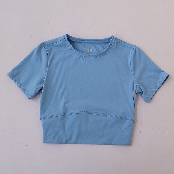 春夏新款欧美女士圆领短袖弹力运动瑜伽t恤&nbsp; 短款修身套头衫A13