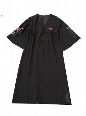 春夏秋女士V领七分袖刺绣衬衫 时尚个性中长开衫披肩C01