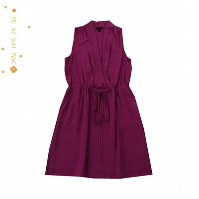 V领无袖衬衫连衣裙收腰套头中裙