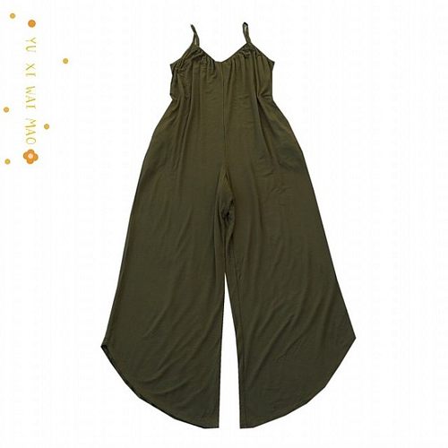 大码露背吊带连体裤高腰宽松长裤