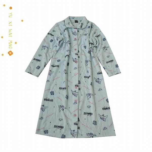 大码女士翻领长袖毛毛卡通睡袍