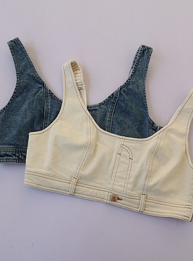 春季新欧美女士水洗牛仔背心衫 工字型短款外穿侧拉链小坎肩B13