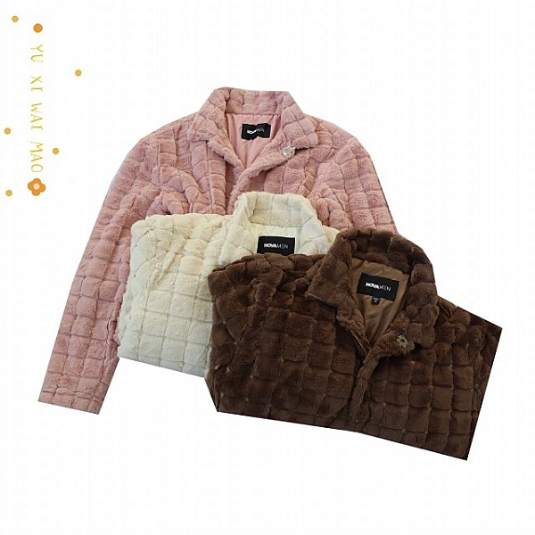 中性立领长袖仿皮草衫单排暗扣