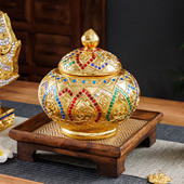 实木储物罐家用复古茶叶储存收纳盒客厅零食糖果罐子泰国装 饰摆件