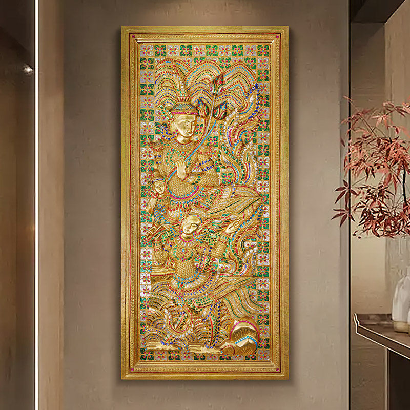 东南亚风人物大木雕花板墙饰壁饰挂件餐厅会所泰国传统文化装饰品