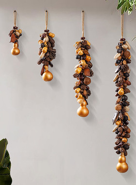 复古麻绳手工果实野果串菩提壁挂件饭店餐厅酒吧客栈墙面葫芦装饰