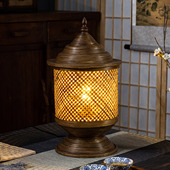 东南亚竹编装 民宿复古床头灯 饰台灯创意圆柱形卧室桌灯禅意新中式