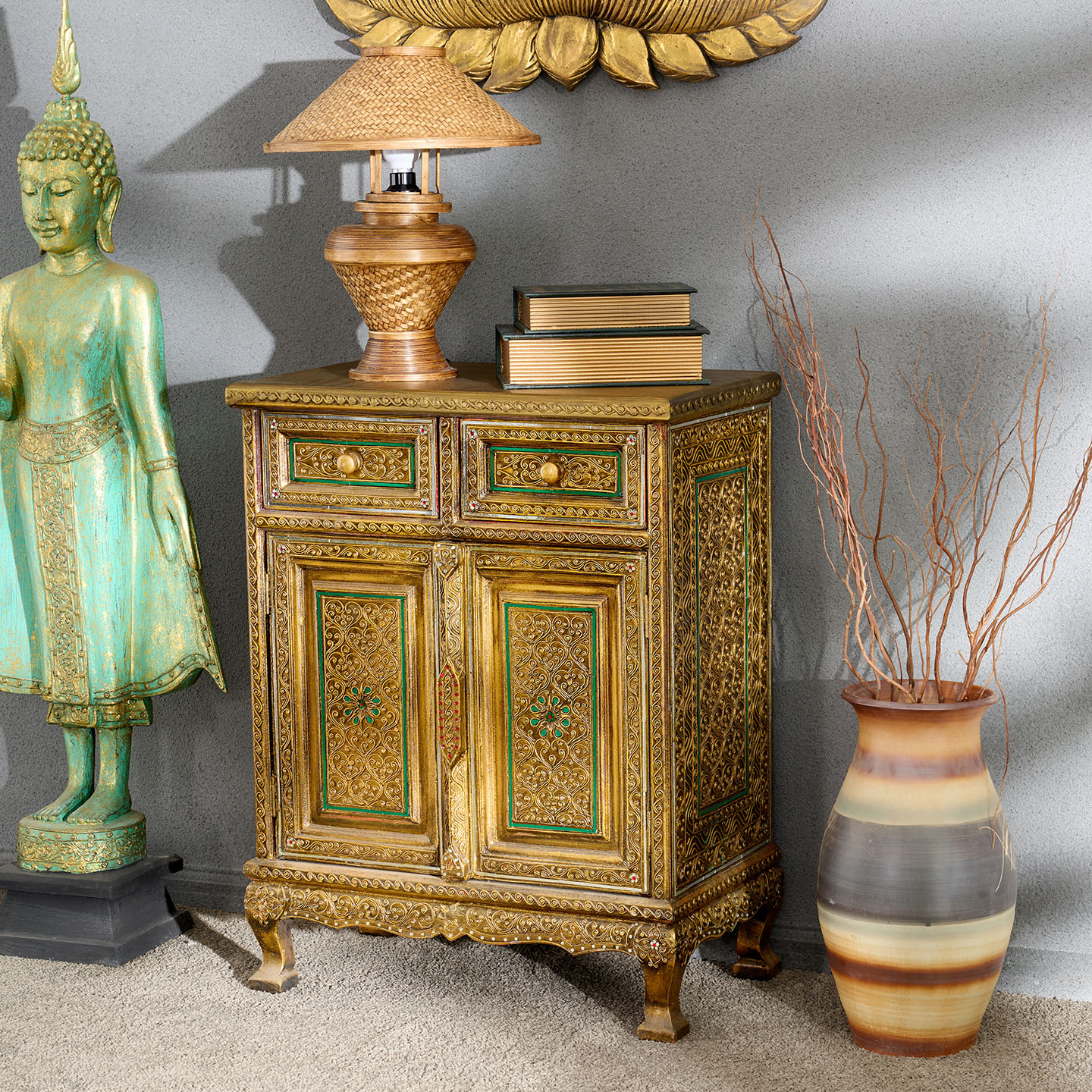 东南亚风格家具隔断玄关餐边柜装饰储物收纳柜子实木有抽屉双门柜