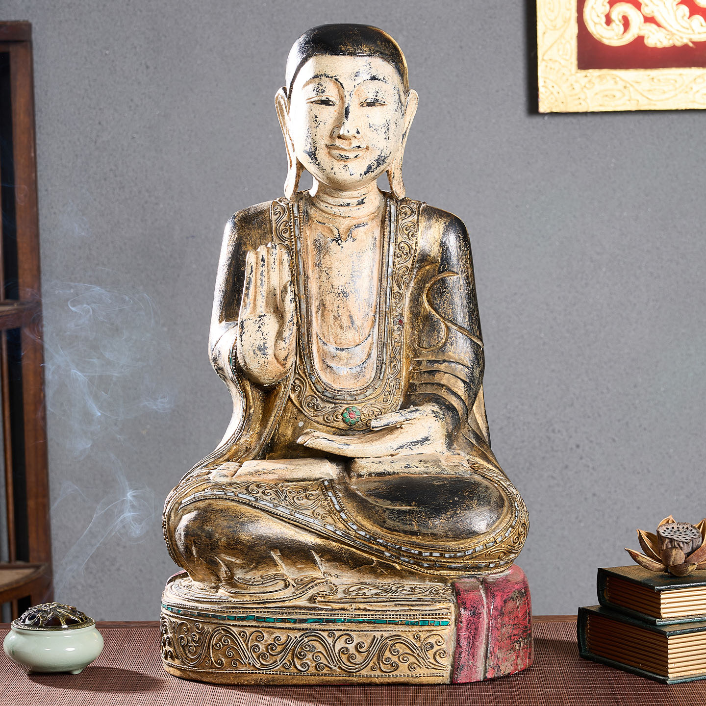 玄关僧侣坐佛沙弥禅意装饰品摆件