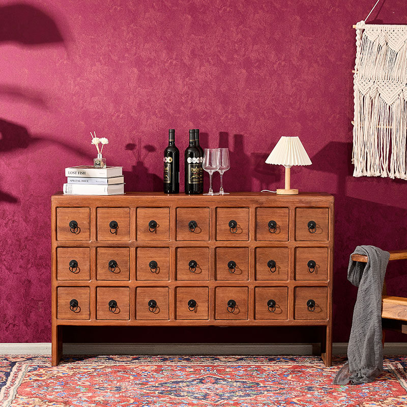 东南亚风柚木家具泰式客厅复古玄关门厅柜实木雕刻多抽屉隔断柜子