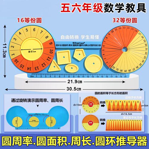 圆的面积推导教具数学圆形公式推算学具小学生用圆周率周长演示器