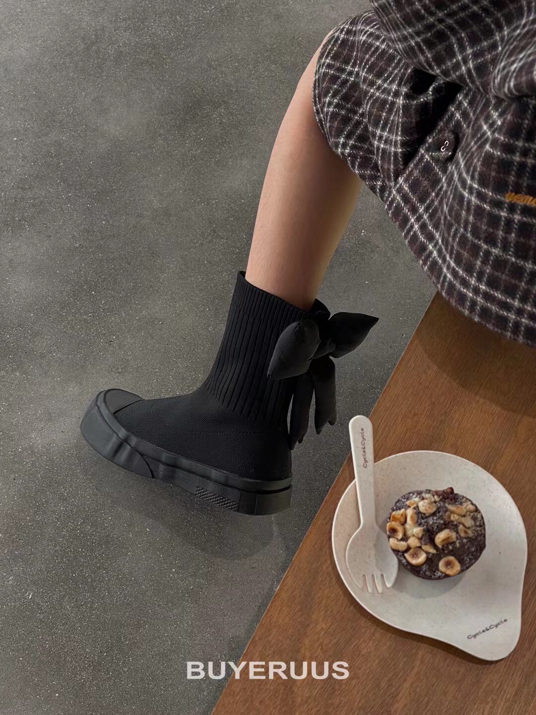 春秋新款韩版货儿童潮牌UUS中大女童公主套脚袜子靴短靴运动鞋