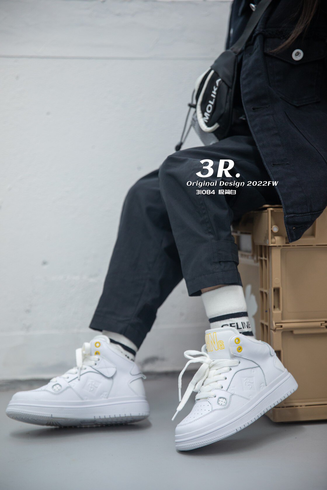 春秋新款韩版货儿童鞋潮牌3R中大男女童牛皮高帮白色滑板运动鞋