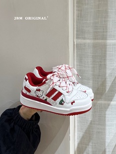 2026春韩版童鞋潮牌JBM中大男女童魔术贴新年红白色滑板鞋运动鞋