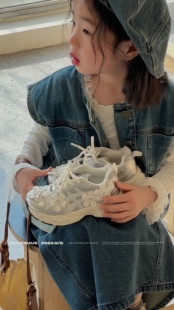 春夏新款韩版货儿童鞋潮牌UUS中大童女童花朵老爹跑步运动鞋