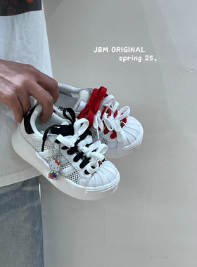 JBM镂空网贝壳头白色运动板鞋