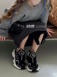 春秋新款韩版货儿童鞋潮牌UUS中大男女童旋转扣轻便跑步运动鞋