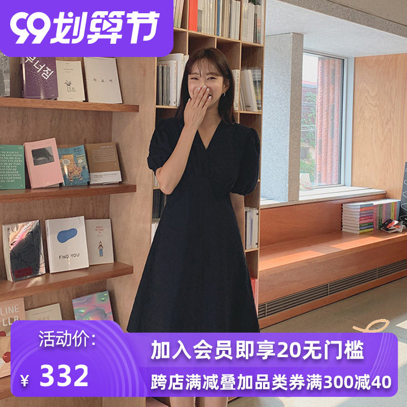 【少量现货】cherrykoko小黑裙收腰气质v领黑色连衣裙短款小个子