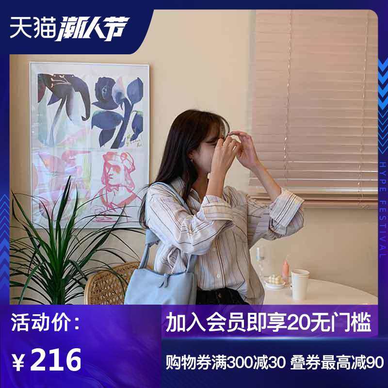 韩国直邮cherrykoko条纹衬衫女秋长袖韩版宽松外穿百搭新款2020年