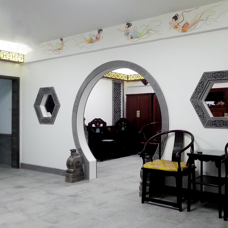 xt1203月亮门门套200cm中式玄关隔断仿古拱形门弧形砖雕回纹线条