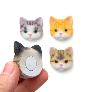 可爱卡通创意立体冰箱贴逼真猫咪猫头磁扣冰箱贴吸磁贴手机壳素材