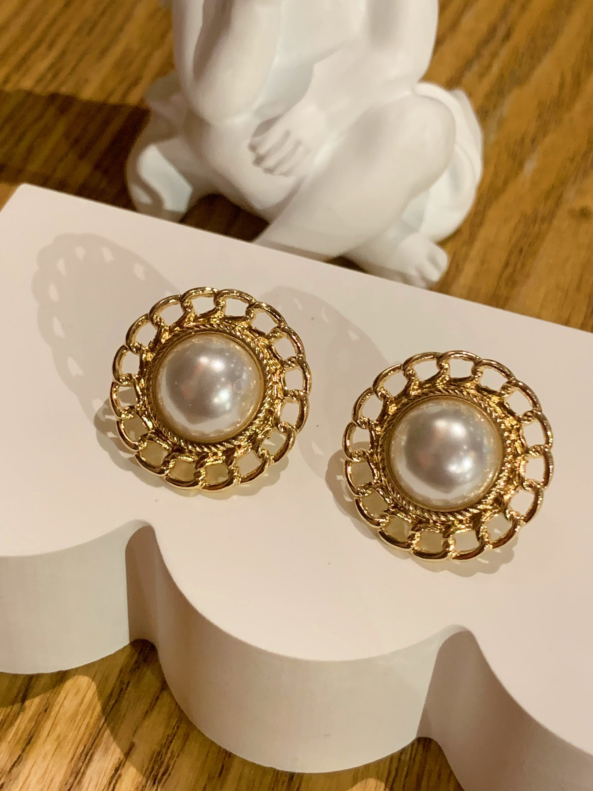 LOve BNN Vintage复古中古S925巴洛克轻奢珍珠18K金朱珠 耳环耳钉