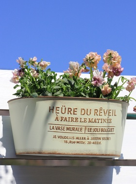 铁艺做旧铁皮壁挂花盆花盒 半圆壁挂盆HEURE DU REVEIL绿植墙面