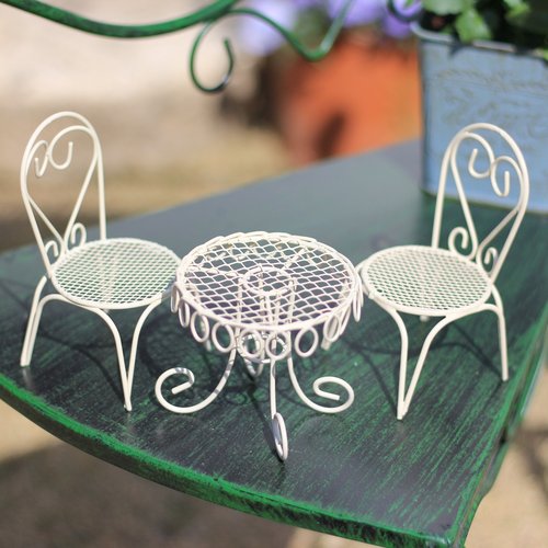 迷你铁艺小桌椅配件花园杂货阳台装饰鸟笼摇椅摆件多肉插花架道具