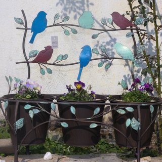 欧式铁艺小鸟铁桶花架花园摆件挂壁创意金属花桶阳台庭院饰品挂件