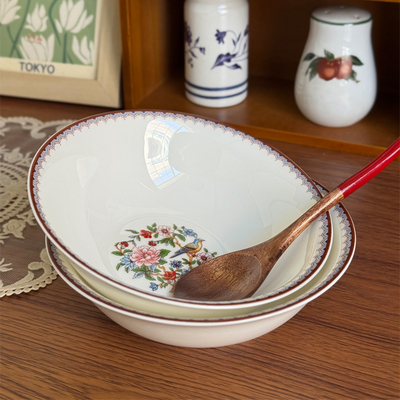 北府 新中式古早花鸟骨瓷斗笠碗甜品碗沙拉碗米饭碗麦片碗可微波