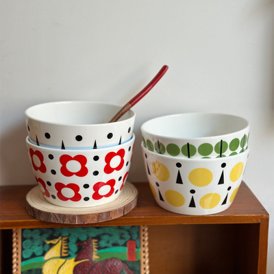 北欧风格骨瓷几何图案米饭碗小碗