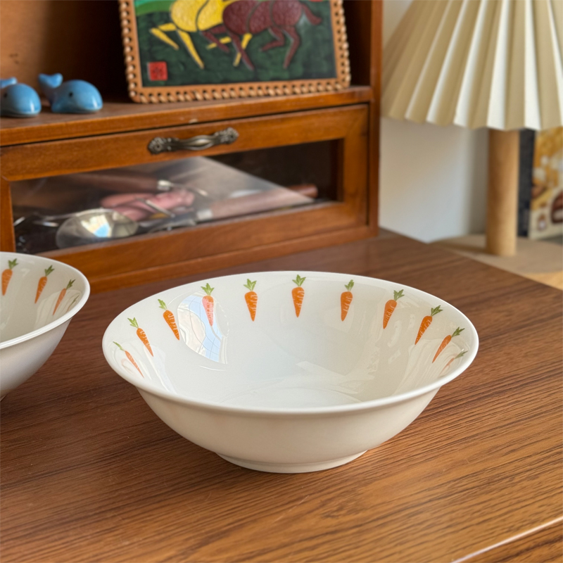 胡萝卜骨瓷早餐碗斗笠碗可微波