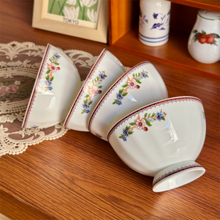 北府 新中式古早花鸟骨瓷米饭碗面碗高足碗沙拉碗汤碗可微波