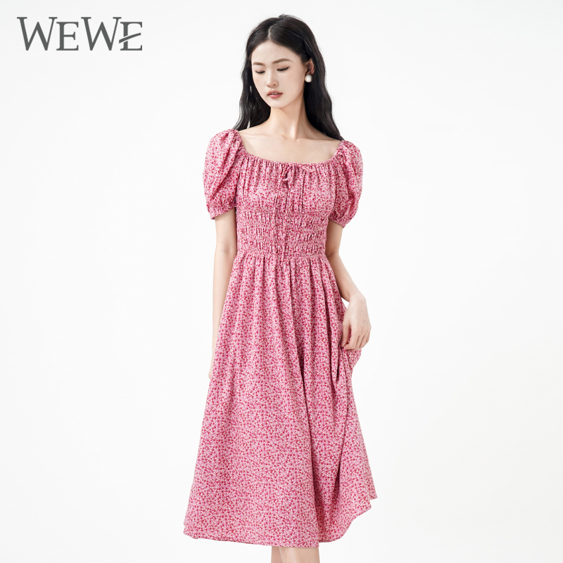 WEWE法式中长款碎花连衣裙