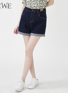 WEWE/唯唯夏季新品女装休闲简约宽松卷边显瘦女士牛仔短裤