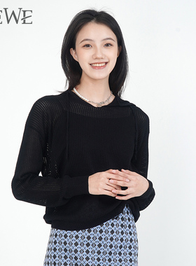WEWE/唯唯夏季新品女装休闲慵懒时尚连帽针织衫宽松遮肉