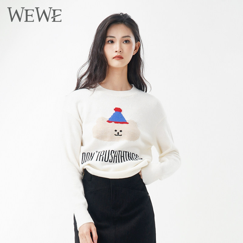 WEWE/唯唯冬季新品女装时尚甜美可爱减龄小熊毛衣休闲舒适