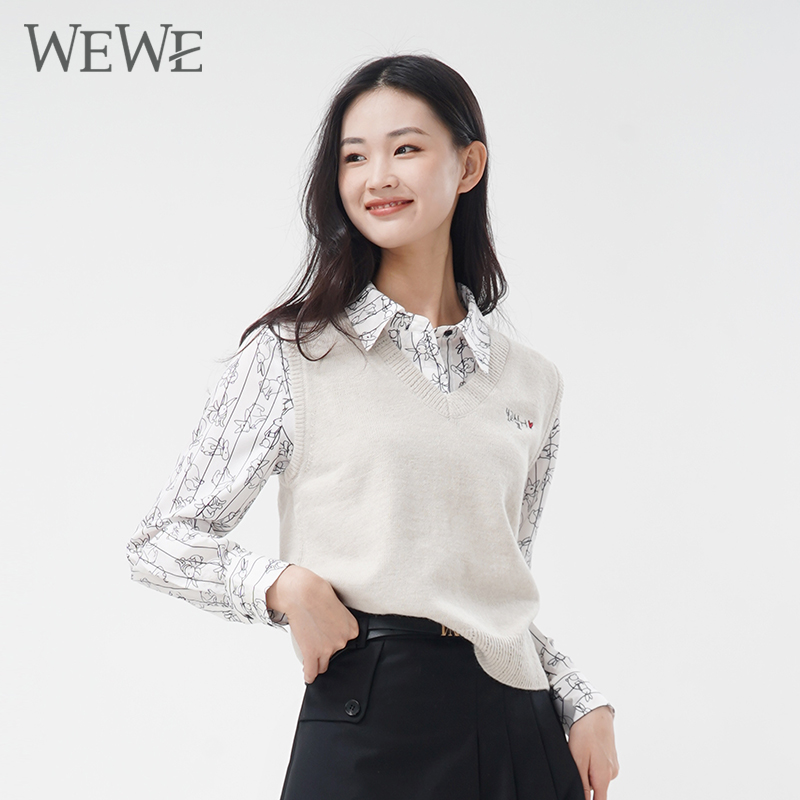 WEWE唯唯学院风常规V领马甲