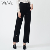 唯唯秋季 脚开叉长裤 新款 黑色牛仔裤 WEWE 高腰直筒裤 女装 时尚