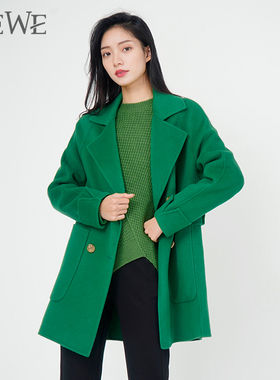 WEWE唯唯冬季新品女装简约大气时尚通勤休闲双面呢大衣中长款
