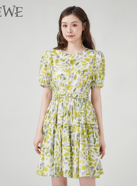 WEWE/唯唯新中式国风连衣裙女夏新盘扣短袖收腰连衣裙
