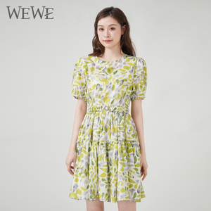 WEWE/唯唯新中式国风连衣裙女夏新盘扣短袖收腰连衣裙