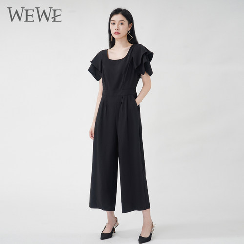 WEWE唯唯高腰长裤连体收腰阔腿