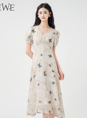 WEWE/唯唯连衣裙女夏季新款法式碎花雪纺连衣裙女士连衣裙