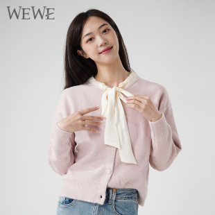 唯唯春季 甜美清新可爱系带领针织开衫 新品 时尚 减龄 女装 WEWE