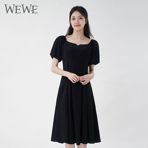 WEWE/唯唯夏季新品女装简洁大方气质优雅时尚通勤连衣裙收腰