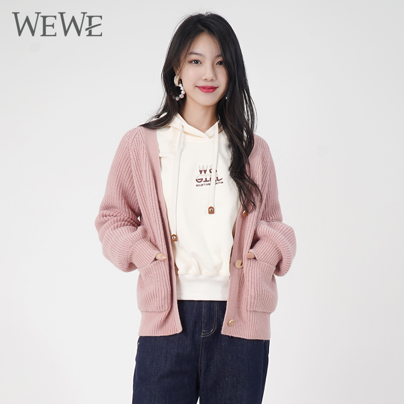 WEWE唯唯单排扣V领V领开衫