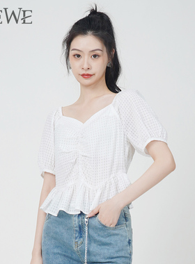 WEWE唯唯夏季新品女装清新甜美简约通勤女士上衣v领短款时尚