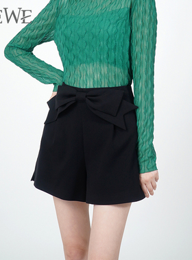 WEWE唯唯秋季新品女装大蝴蝶结简约通勤女士休闲短裤