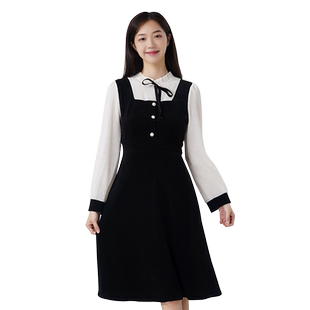 WEWE/唯唯春秋季新品女装甜美气质时尚通勤假两件连衣裙清新